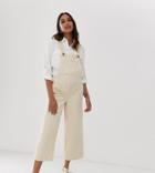 Asos Design Maternity Denim Overall With Wide Leg In Stone