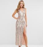Club L Patterned Sequin Maxi Dress With Open Back - Gold