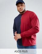Asos Plus Long Sleeve T-shirt With Spliced Front And Bellow Sleeve - Red