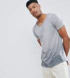 Asos Design Tall Relaxed Longline T-shirt With Scoop Neck And Curved Hem In Ombre Acid Wash - Gray