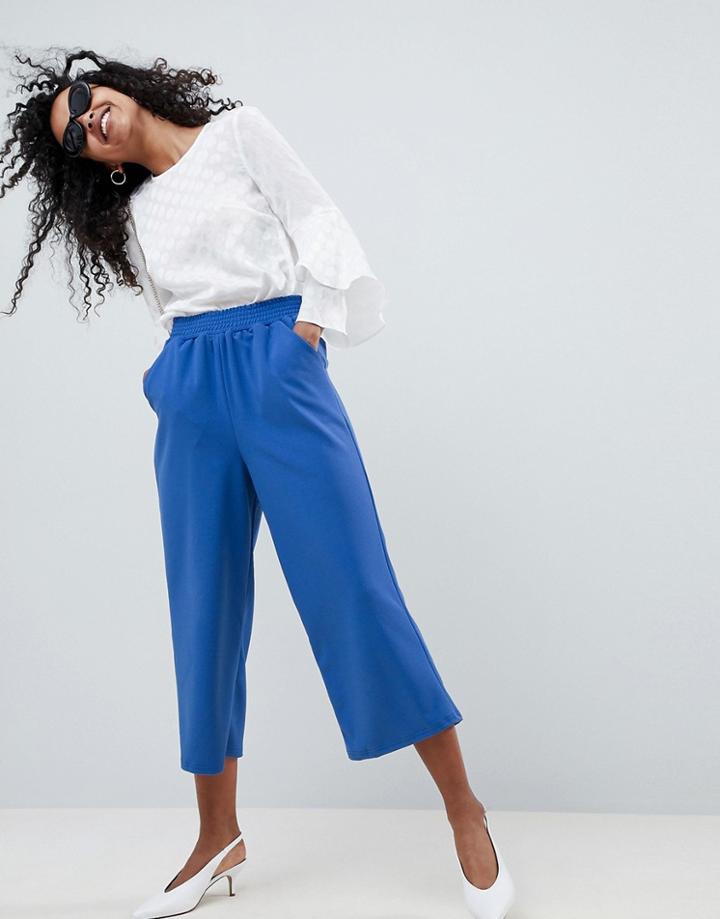Asos Design Cropped Straight Leg Pants In Jersey Crepe - Navy