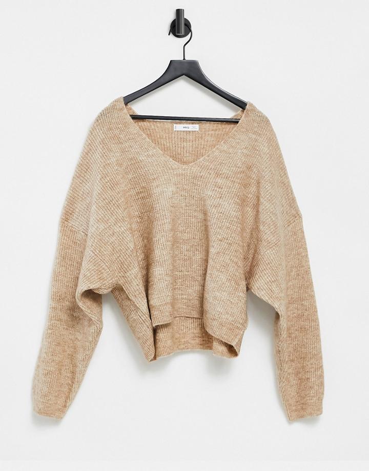 Mango V-neck Sweater In Camel-neutral