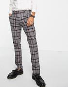 Twisted Tailor Caballero Skinny Suit Pants In Gray With Brown Check