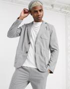 Asos Design Soft Tailored Blazer With Square Pockets In Gray Pinstripe-grey