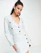 Sister Jane Cropped Jacket In Baby Blue Tweed - Part Of A Set