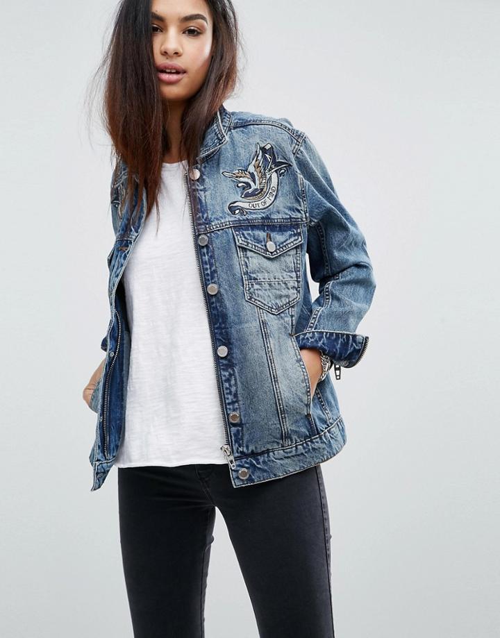 Blank Nyc Oversize Denim Jacket With Embroidery - Blue