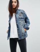 Blank Nyc Oversize Denim Jacket With Embroidery - Blue