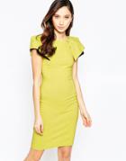 Vesper Logan Midi Dress With Exaggerated Shoulder Detail - Lime
