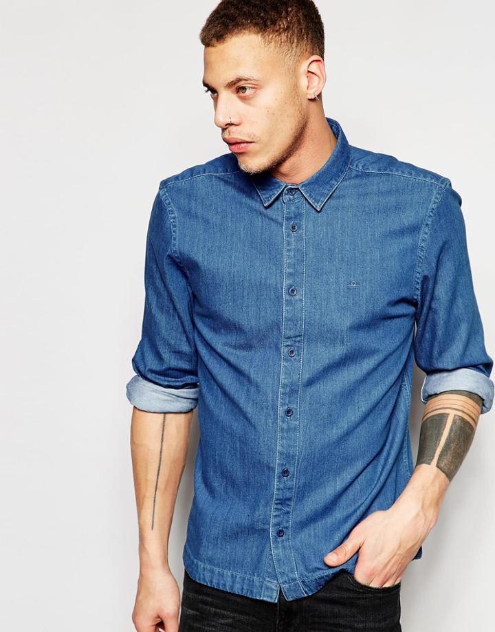 Waven Denim Shirt Mimir Slim Fit Sea Blue Mid Wash - Sea Blue
