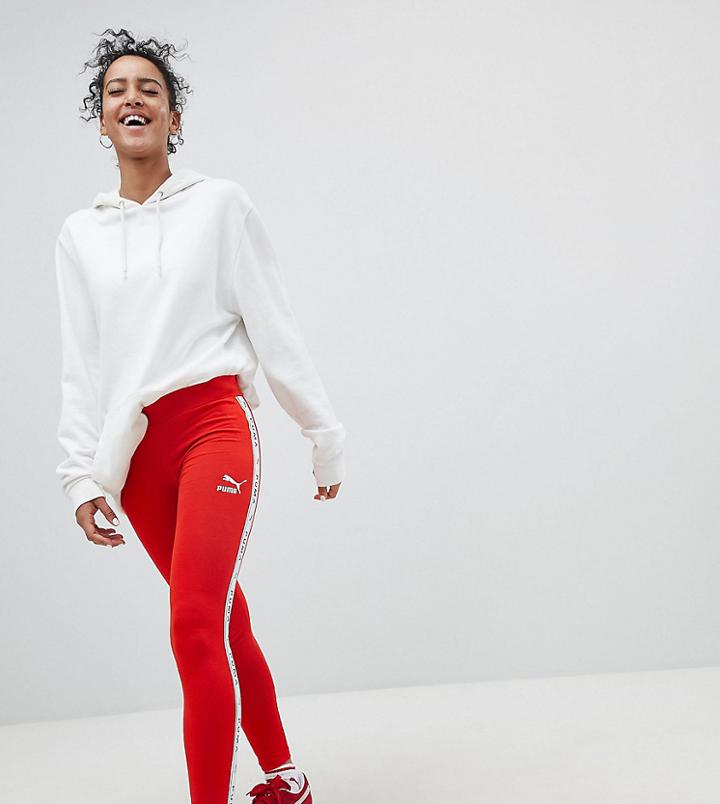 Puma Exclusive To Asos Taped Side Stripe Leggings In Red - Orange