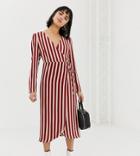 Glamorous Petite Midi Wrap Dress With Belt Tie In Stripe-red