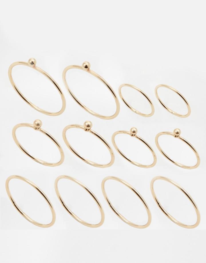 Asos 12 Pack Fine Rings With Ball Detail - Gold