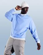Asos Design Oversized Sweatshirt With Fairisle Tipping In Pastel Blue-blues