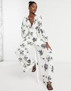 Glamorous Matching Wide Leg Pants In Bold Floral-white