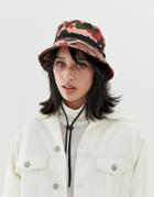 Asos Design Camo Fisherman Bucket Hat With Toggle Detail - Red