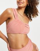 Na-kd One Shoulder Pleated Detail Bikini Top In Dusty Pink