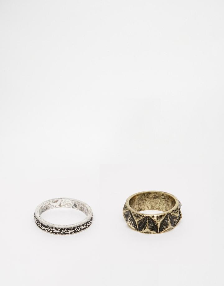Asos Spike And Textured Ring Pack - Multi