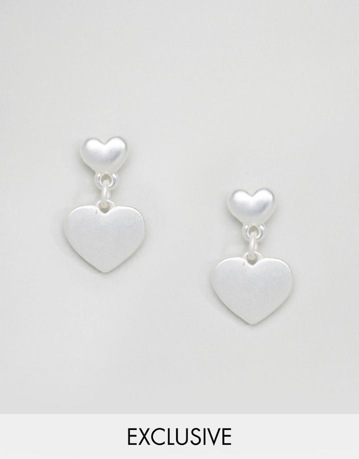 Reclaimed Vintage Inspired Double Heart Stud Earrings - Silver