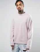 Asos Oversized Long Sleeve T-shirt With Wide Sleeve And Cuff In Light Pink - Pink