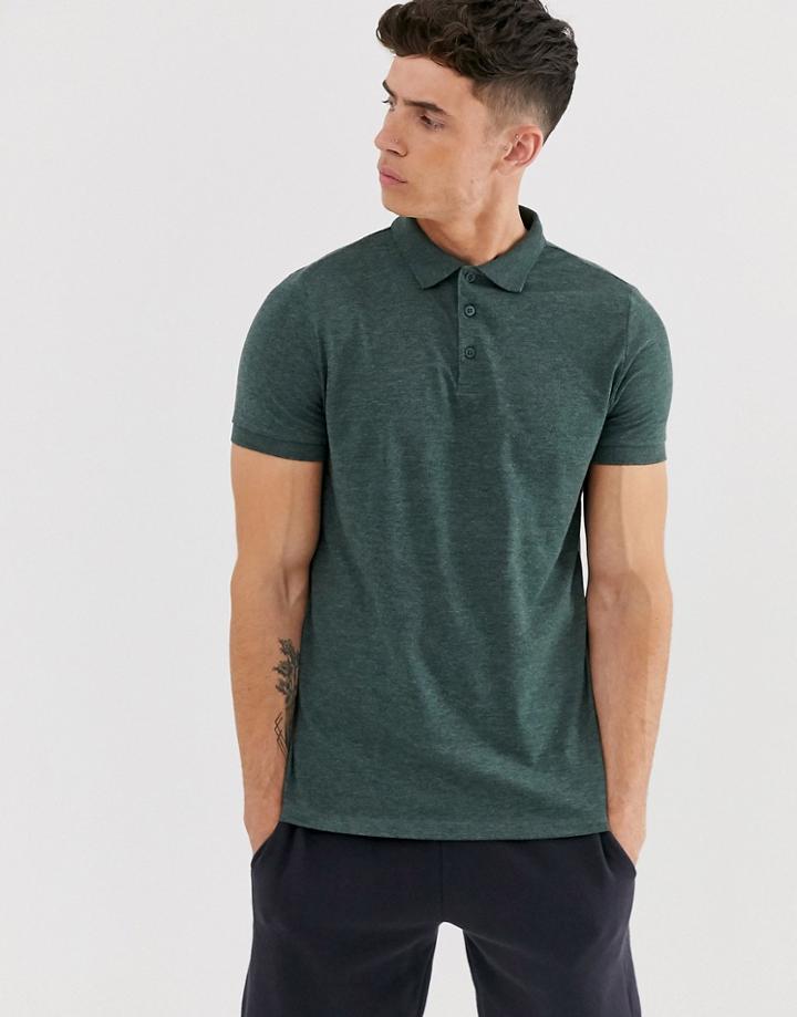 Asos Design Jersey Polo In Green Marl