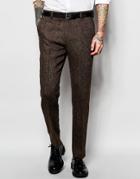 Asos Slim Suit Trousers In Brown Harris Tweed - Brown