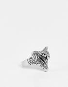 Asos Design Waterproof Stainless Steel Signet Ring With Cobra Head In Silver Tone