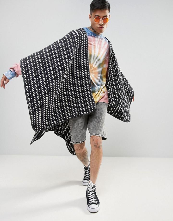 Asos Festival Cape In Woven Design - Navy