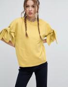 Asos Sweat With Knot Sleeve Detail - Yellow