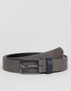 Asos Slim Belt In Gray Faux Leather And Contrast Navy Keeper - Gray