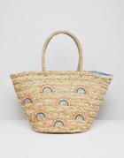 Chateau Rainbow Print Straw Beach Bag - Beige