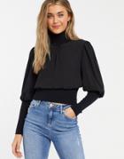 French Connection Long Sleeve Balloon Sleeve Knit Top-black