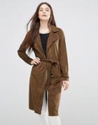 Only Faux Suede Long Coat - Brown