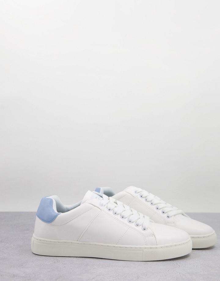 French Connection Contrast Heel Tennis Sneakers In White & Sky Blue