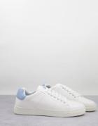 French Connection Contrast Heel Tennis Sneakers In White & Sky Blue