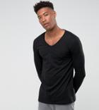 Asos Tall Long Sleeve T-shirt With Deep V Neck - Black
