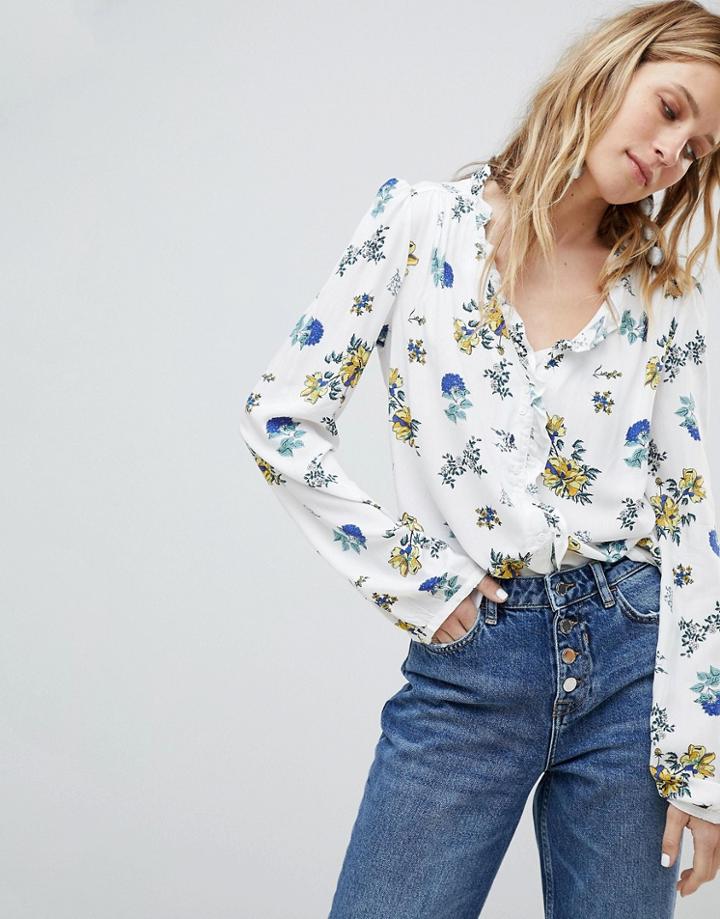 Mango Floral Ruffle Blouse - White