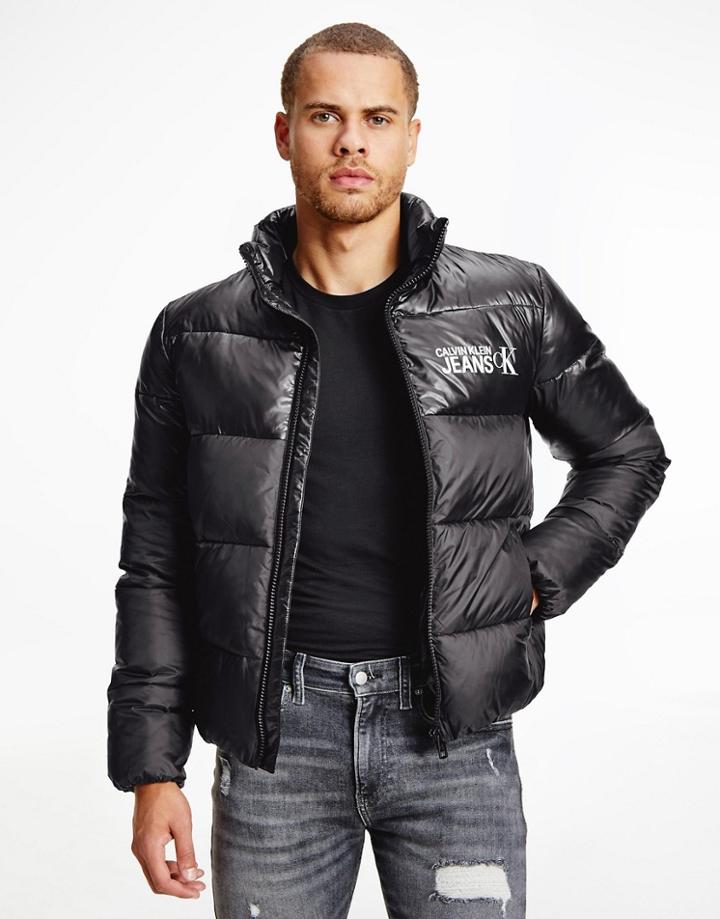 Calvin Klein Jeans Institutional Logo Puffer Jacket In Black