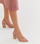 Miss Selfridge Block Heel Shoes With Sling Back In Nude-black
