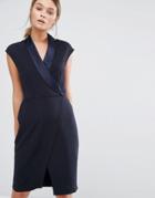 Closet Tuxedo Midi Dress With Wrap Front - Navy
