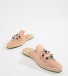 London Rebel Wide Fit Embellished Espadrille Mules - Beige