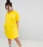 Asos Curve Ultimate Rolled Sleeve T-shirt Dress With Tab - Yellow