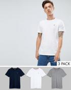 Hollister 3 Pack Crew Neck T-shirt Seagull Logo Slim Fit In White/gray/navy - Multi