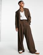 Asos Design Extreme Wide Leg Pant In Brown Texture