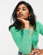 Asos Design Fluffy Button Through Cardigan In Green