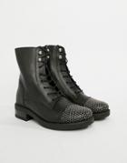 Aldo Leather Lace Up Flat Ankle Boots - Black