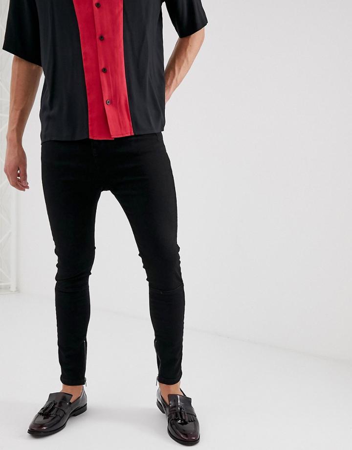 Religion Drop Crotch Skinny Jean With Ripped Back In Black