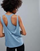 Adidas Training Low Back Tank In Blue - Gray