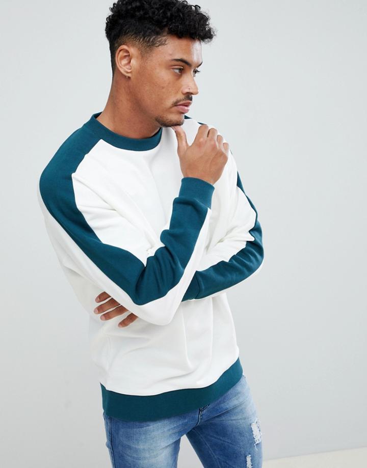 Asos Design Oversized Sweatshirt In White With Contrast Sleeve Panel And Ribs - White