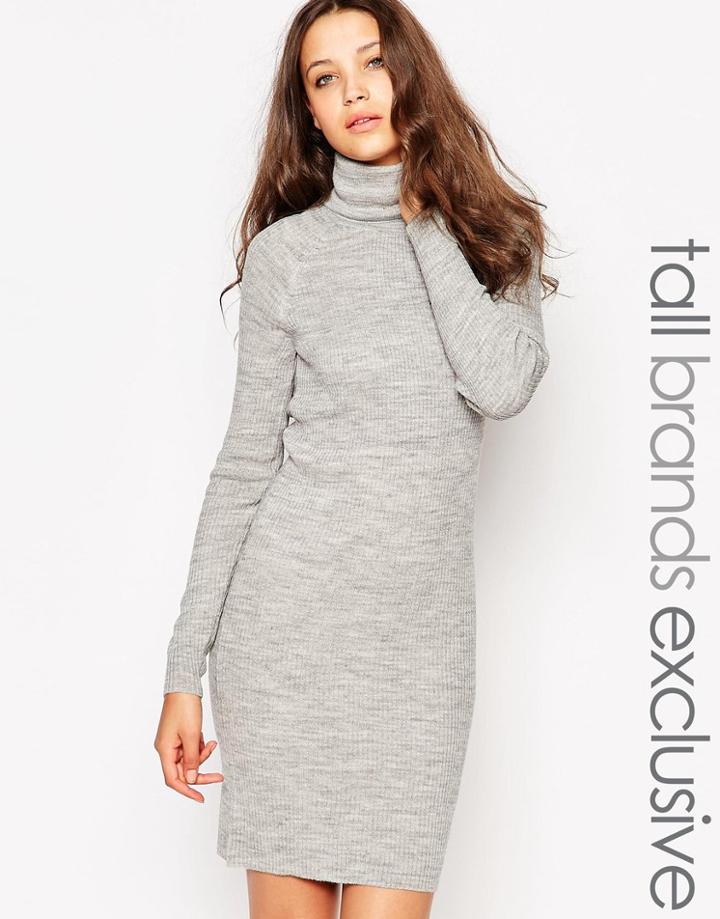 Noisy May Tall Knitted Dress With Roll Neck - Gray