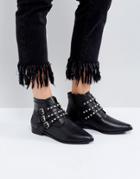 Asos Alerted Leather Studded Ankle Boots - Black